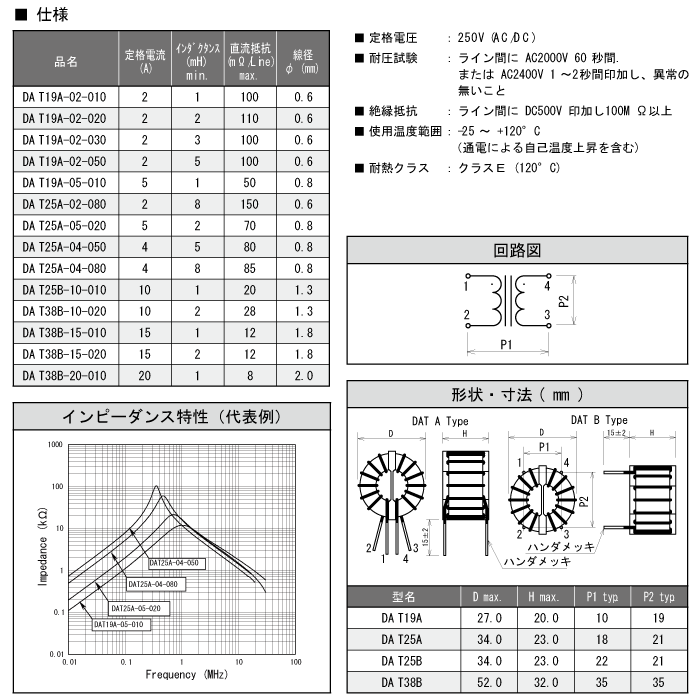 コモンドチョークコイル DAT19_25_38シリーズ